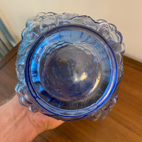 Vintage MCM Blue Glass Bottle Decanter Grapes Design