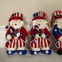 Christmas Ornaments Americana Style Patriotic Santa Claus-Uncle Sam Set of 4