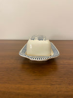 Ceramic Blue Transfer Butter Dish Currier and Ives Horse Ride at the Shore
