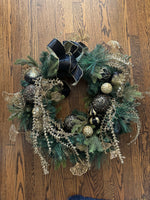 Holiday Decor Christmas Halloween Gold Black Wreath
