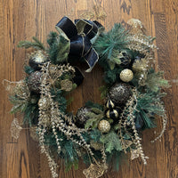 Holiday Decor Christmas Halloween Gold Black Wreath