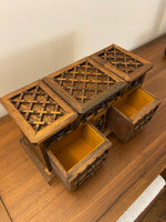 Vintage Wood Bohemian Style Japanese Jewelry Box with Mirror

