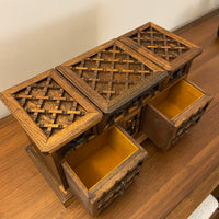 Vintage Wood Bohemian Style Japanese Jewelry Box with Mirror