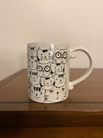 Black & White Cat Mug – All-Over Whimsical Cat Pattern Ceramic Coffee Cup
