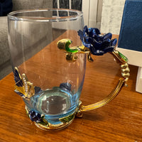 BTaT Brew To Tea A Cups with Lids Spoons Butterfly Flowers Design Glass Set