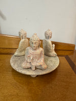 Buddha Soapstone Meditation Sitting 3 Figures Candle-holder
