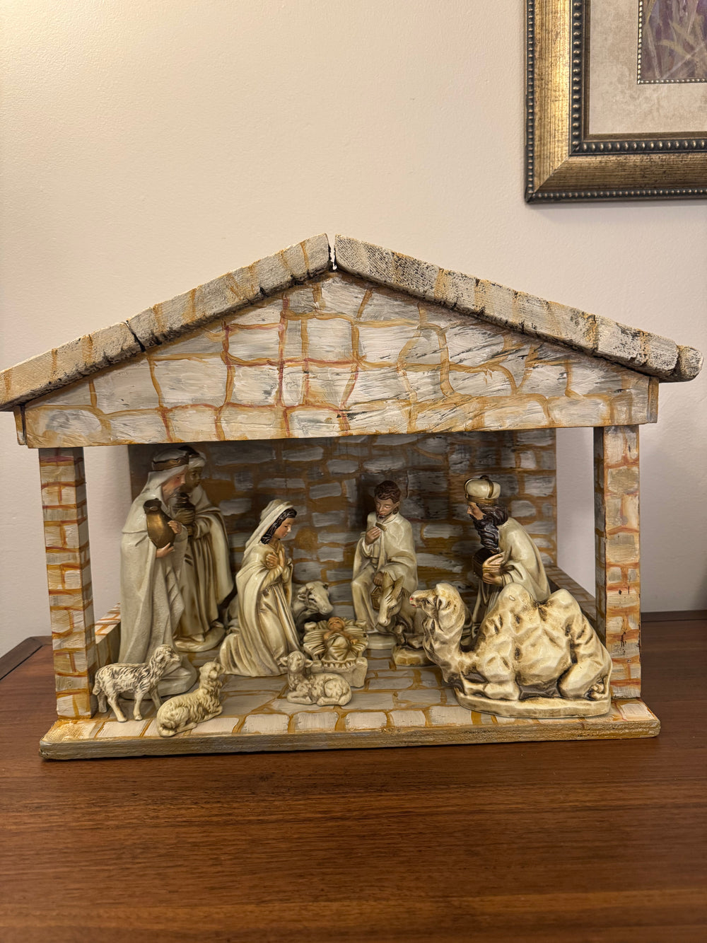 Vintage Nativity Set Japan Papier Mache with Handmade Manger
