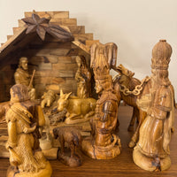 Olive Wood Hand-carved Nativity Set and Manger READ