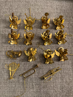 Vintage Brass Angels and Musical Instruments Ornaments Set of 15

