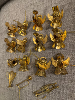 Vintage Brass Angels and Musical Instruments Ornaments Set of 15
