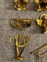 Vintage Brass Angels and Musical Instruments Ornaments Set of 15
