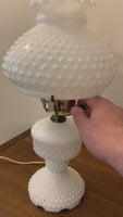 Vintage Milky Glass Hobnail Raffled Hurricane Lamp
