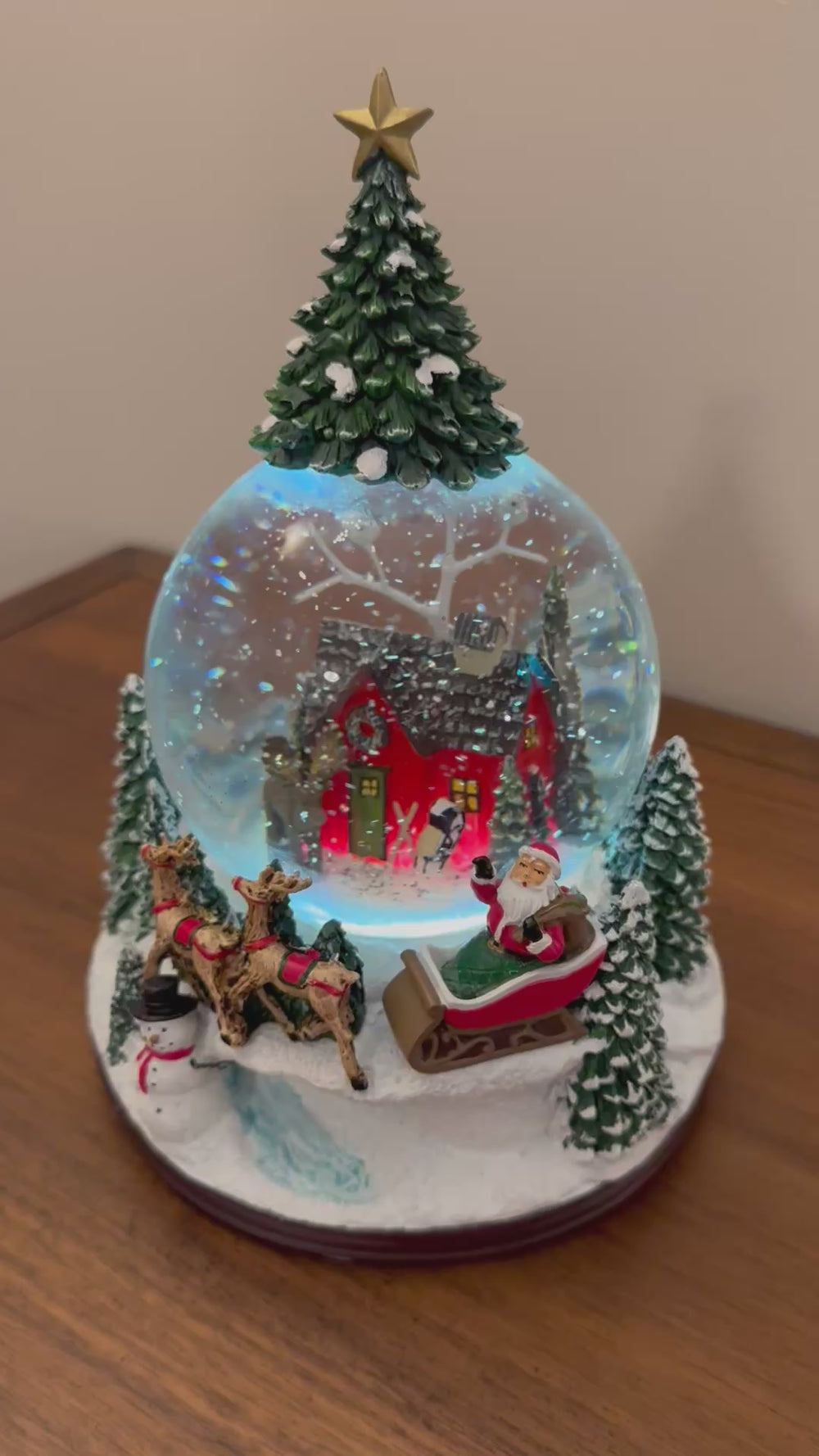 Snow Globe with Red Cabin LED Musical Animated Glitter