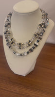 Crystal 3 Strand Necklace with Sterling Silver Open Box Clasp
