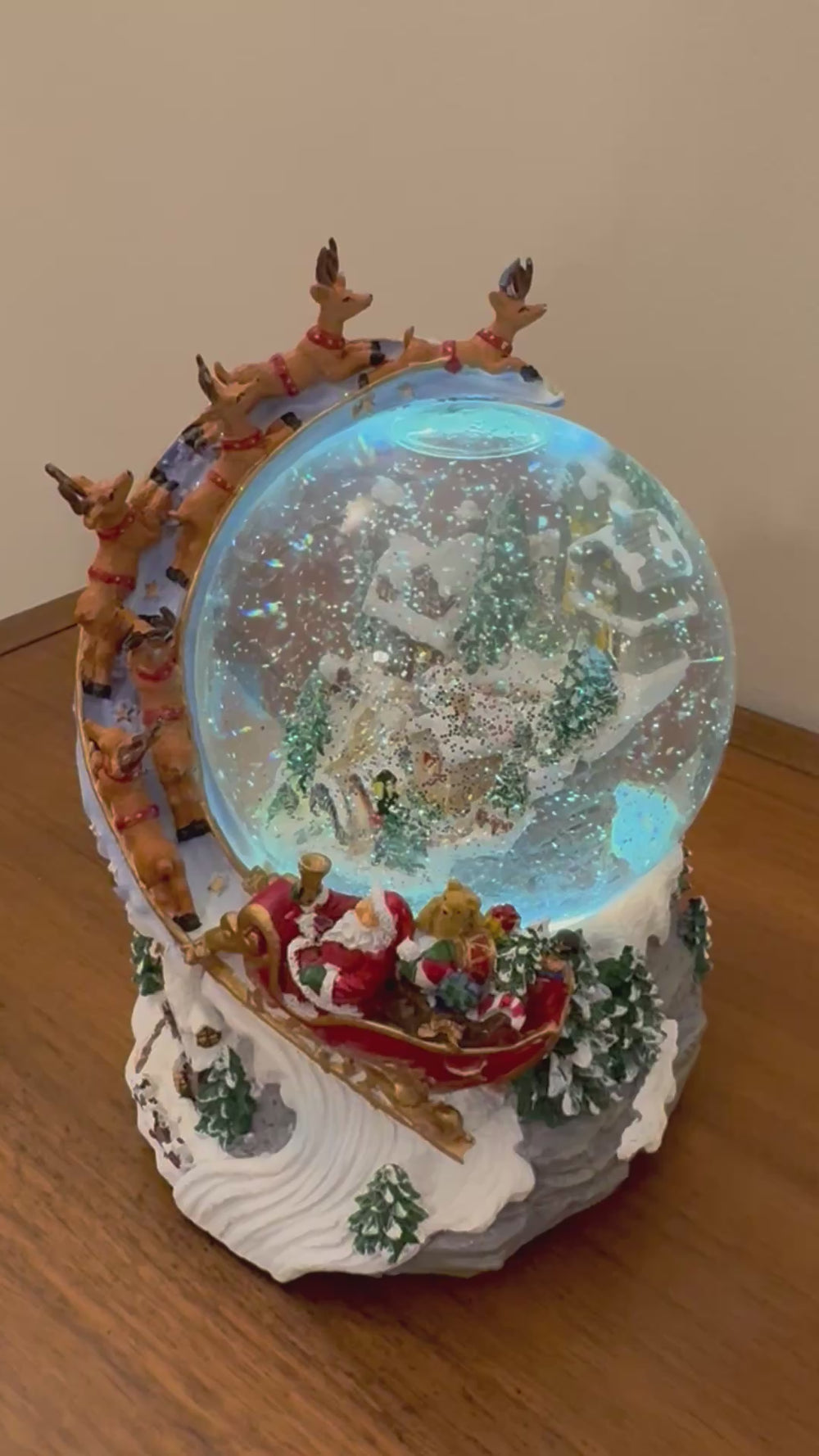 Snow Globe Santa and Sleigh Swirling LED Lighted Animated Glitter Christmas Decor