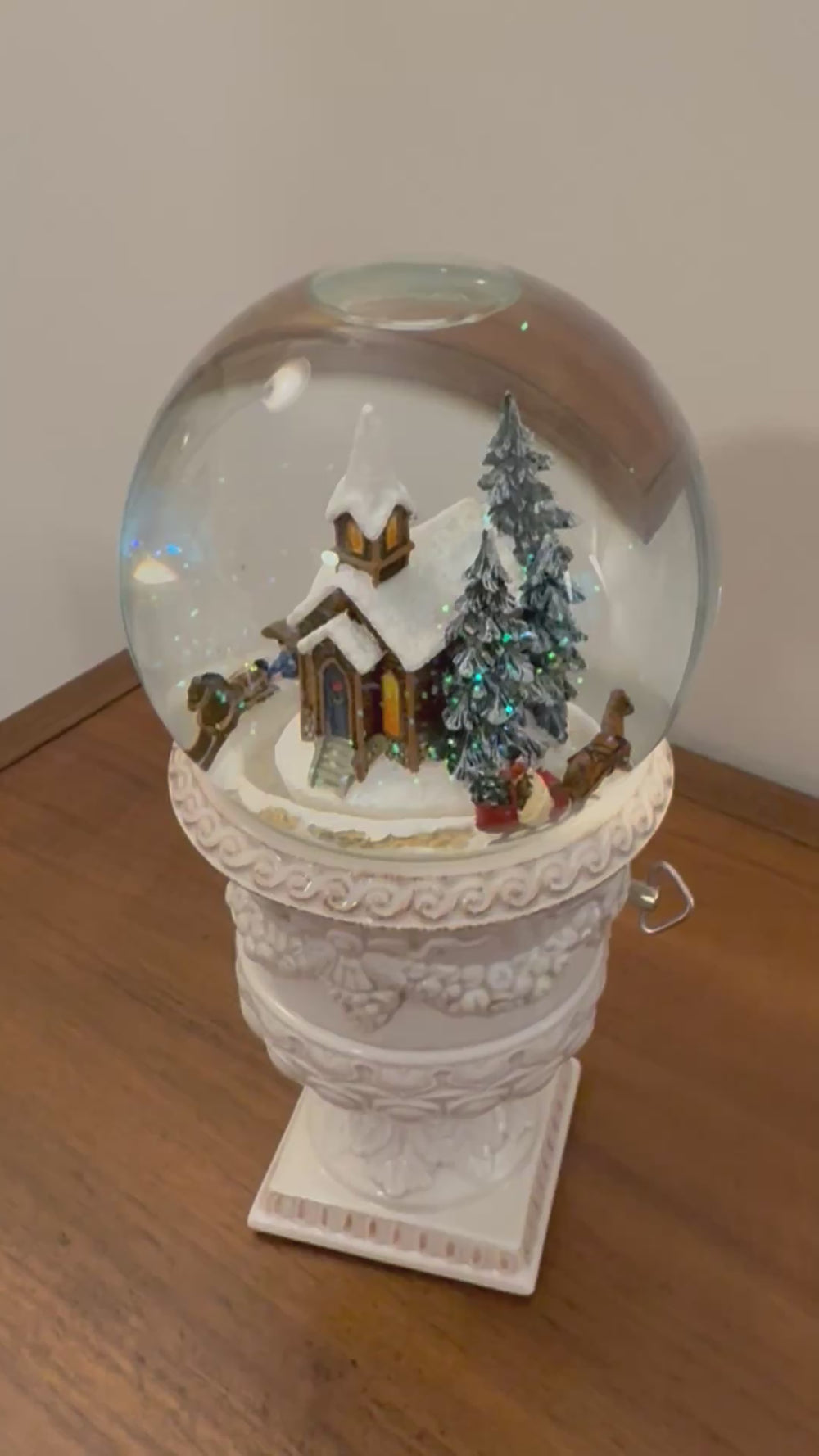 Snow Globe Christmas Decor Musical Box Windup-Operated Horse Ride