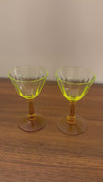 Vintage Amber-tone Stemmed Uranium Glass Goblet Set of 2
